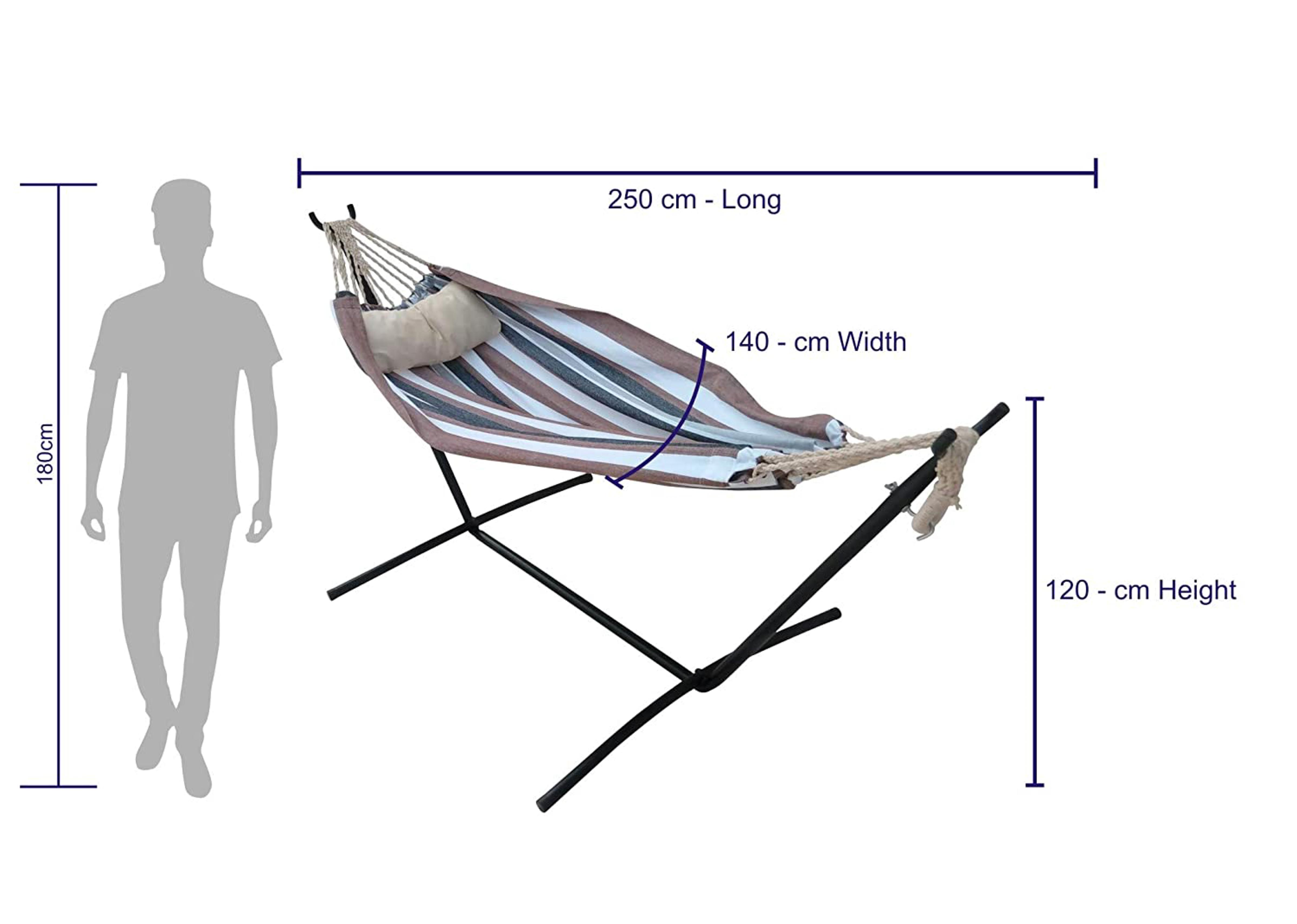 Double Canvas Hammock with 9ft Steel Hammock Stand - Ocean Blue