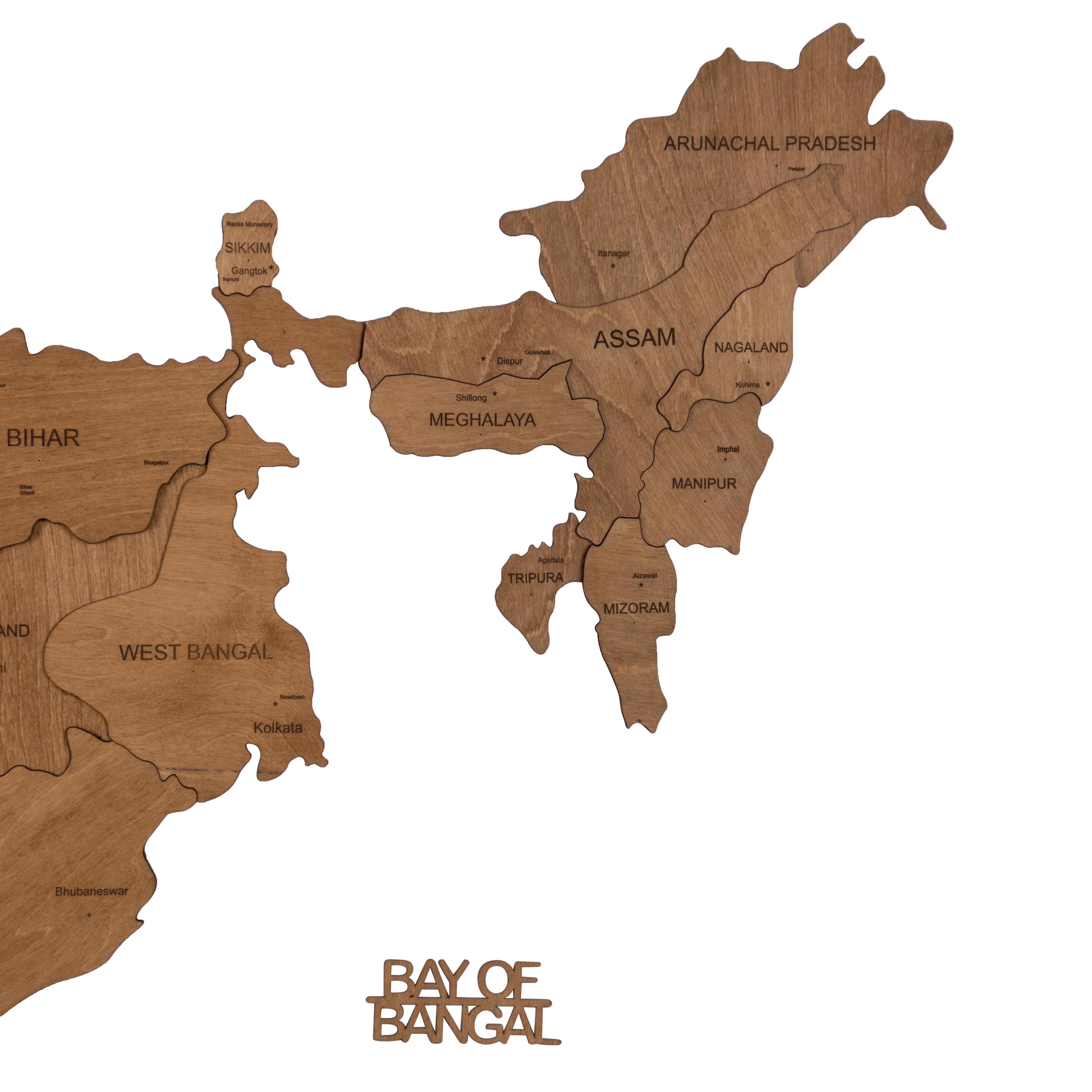 3D Wooden India Map