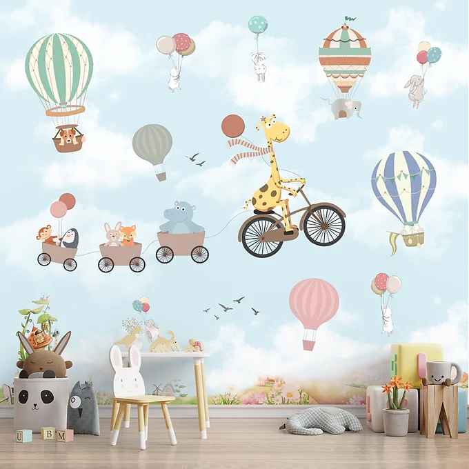 Flying Giraffe Cycle Train Wall Mural for kids Room