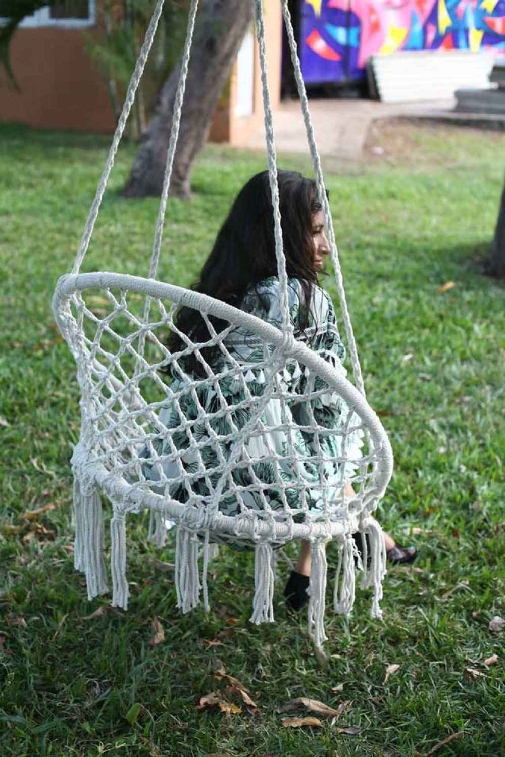 Hangit Macrame Cane Round Swing Chair