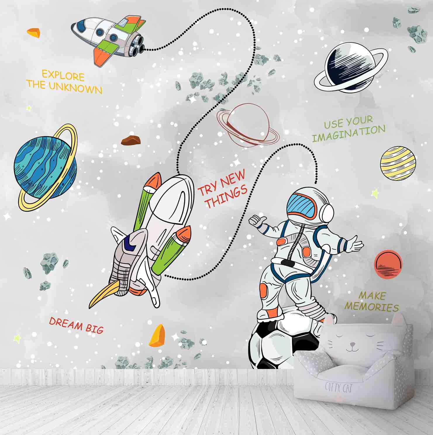 Personalised Space Kids Room Wallpaper, Colorful