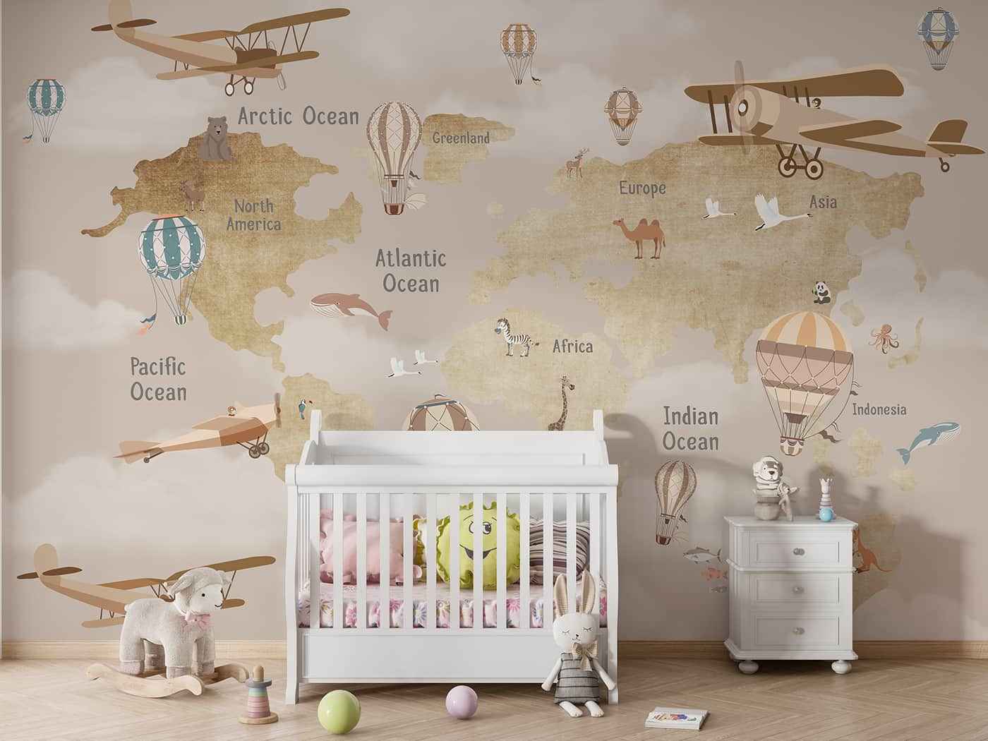 Kids Map- Brown with Glider Hot Air Balloon