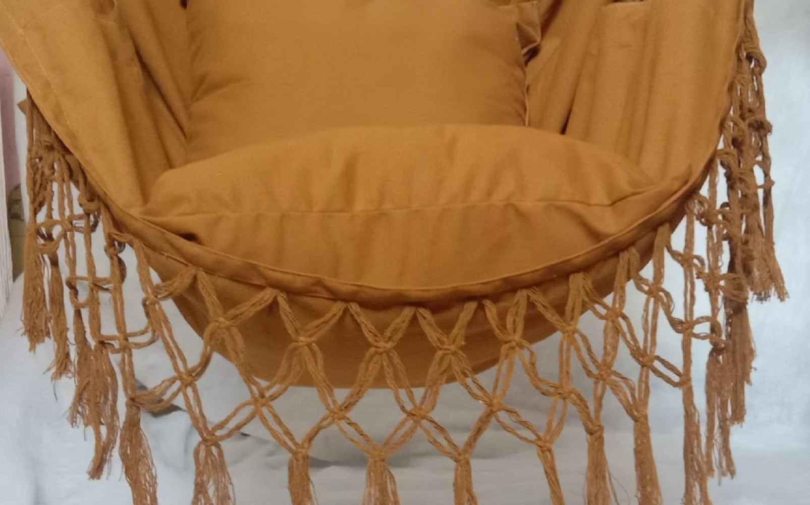 Hangit Macrame Swing chair with deco fringes and cushions - Brown