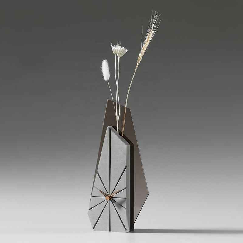 Geometry Wood Table Clock Silver