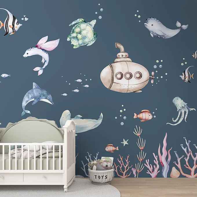 Cute Marine Life for Kids Room Wallpaper