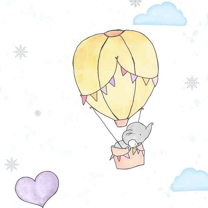 Flying Animals on Hot Air Balloons Wallpaper Design for Kids