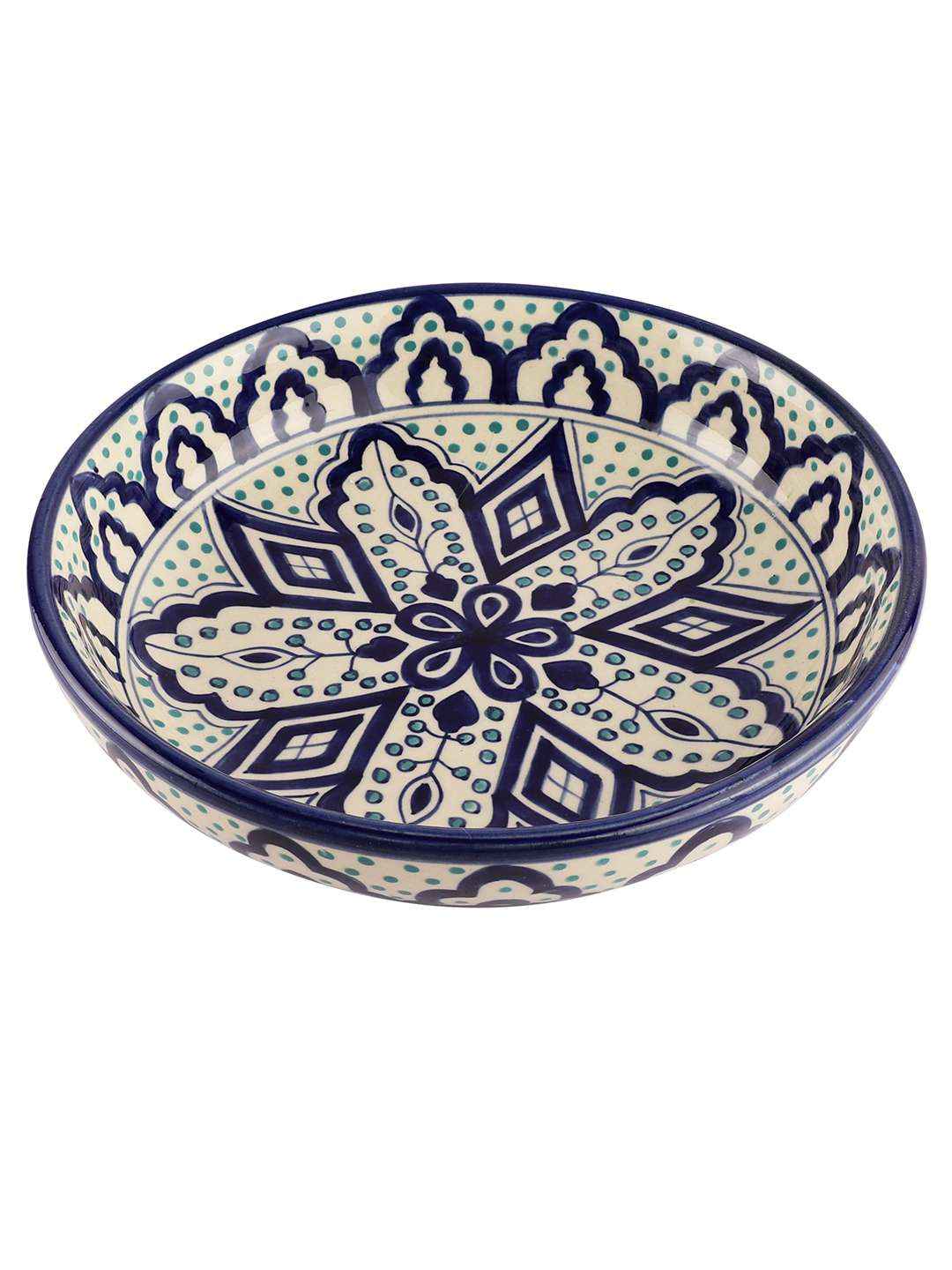 Handcrafted & Handpainted Floral Galzed Ceramic Thali Platter