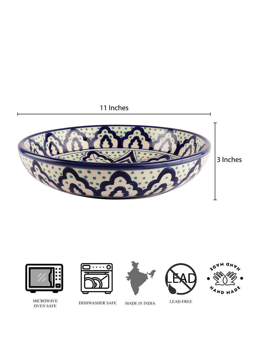 Handcrafted & Handpainted Floral Galzed Ceramic Thali Platter