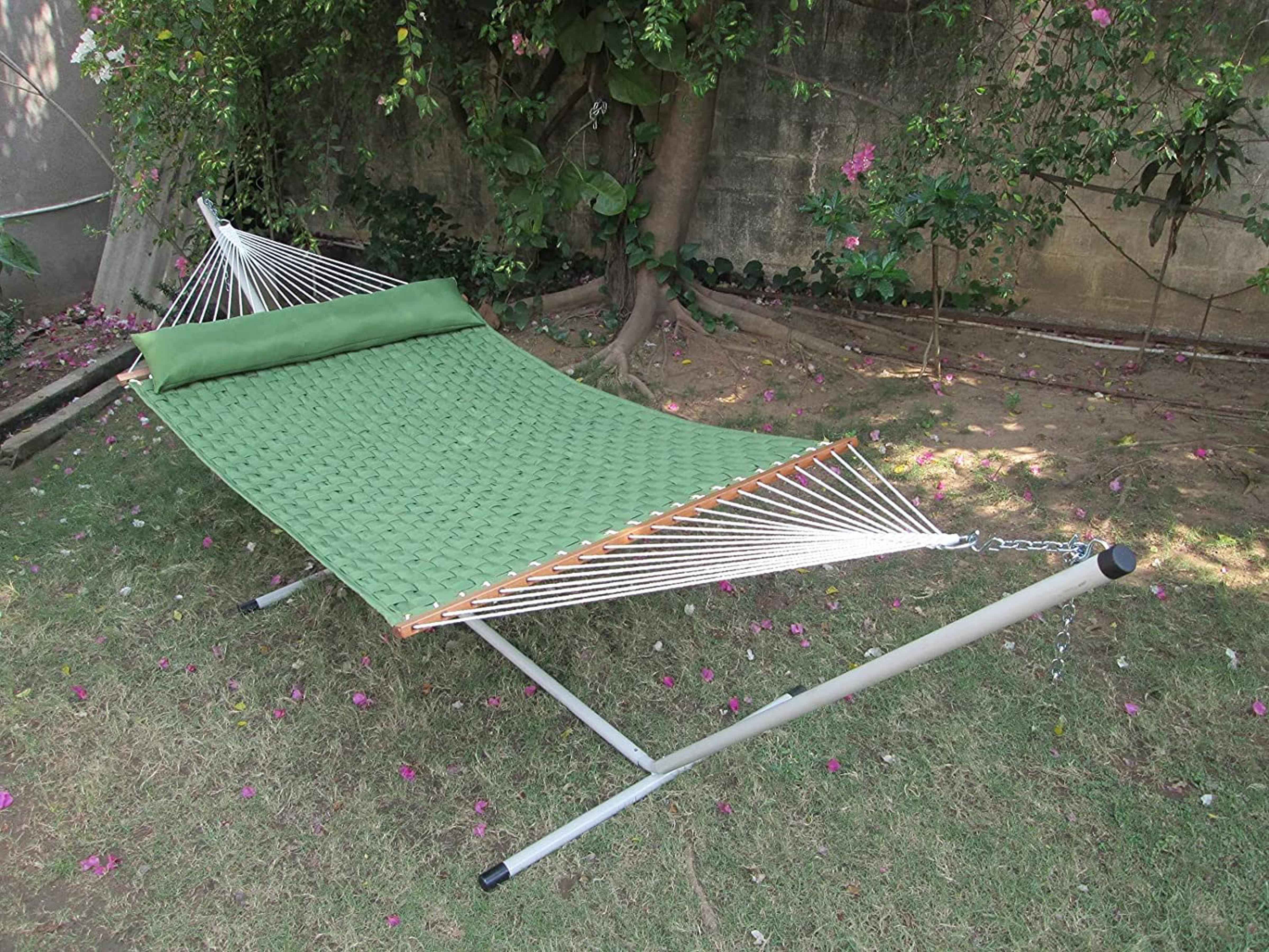 Hangit Outdoor Green Softcomb Quilted Hammock with Steel hammock stand