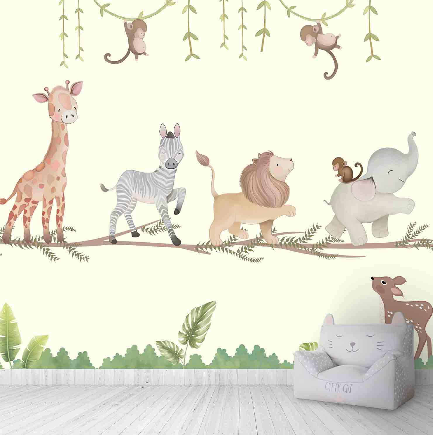 Marching Animals on Rope Theme for Kids Room