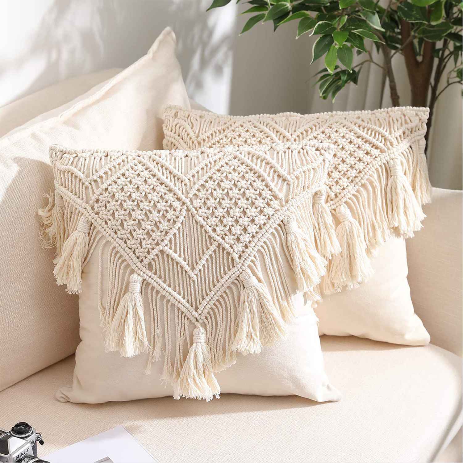 Kaahira Macrame Cushion Cover White