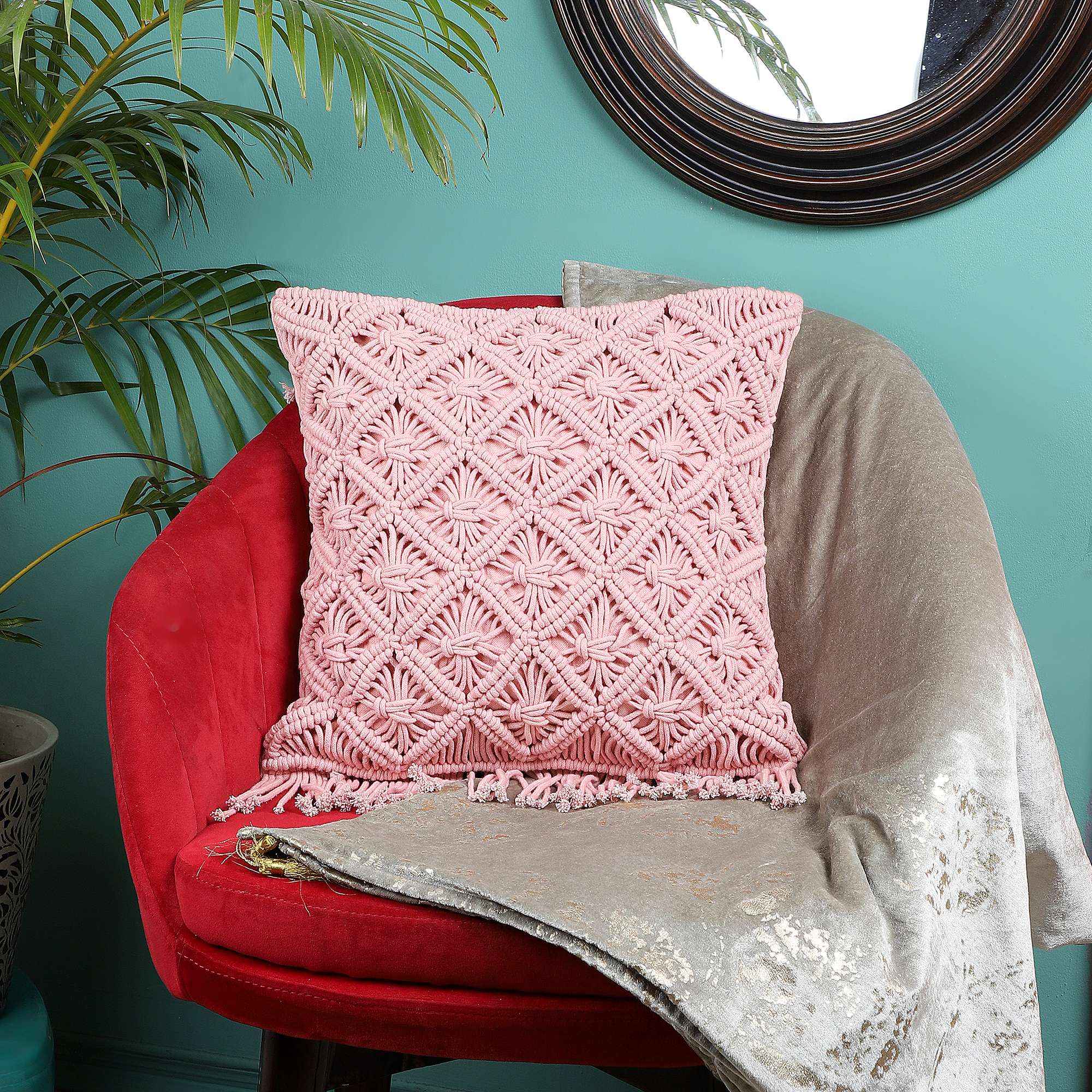 Kaahira Macrame Cushion Cover Pink