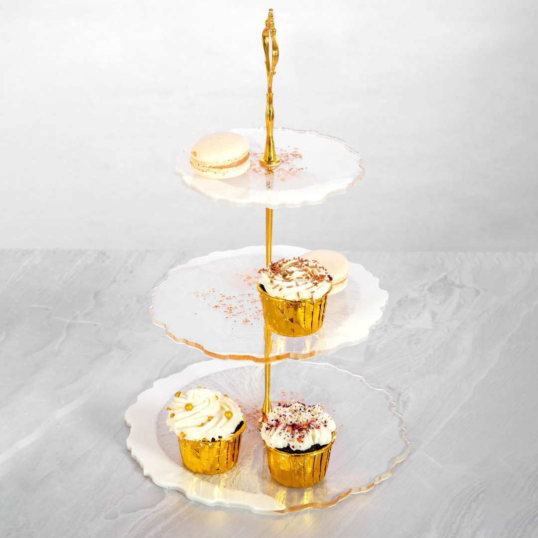 HN HUES Fleuron Resin 3 Tier Cake Stand