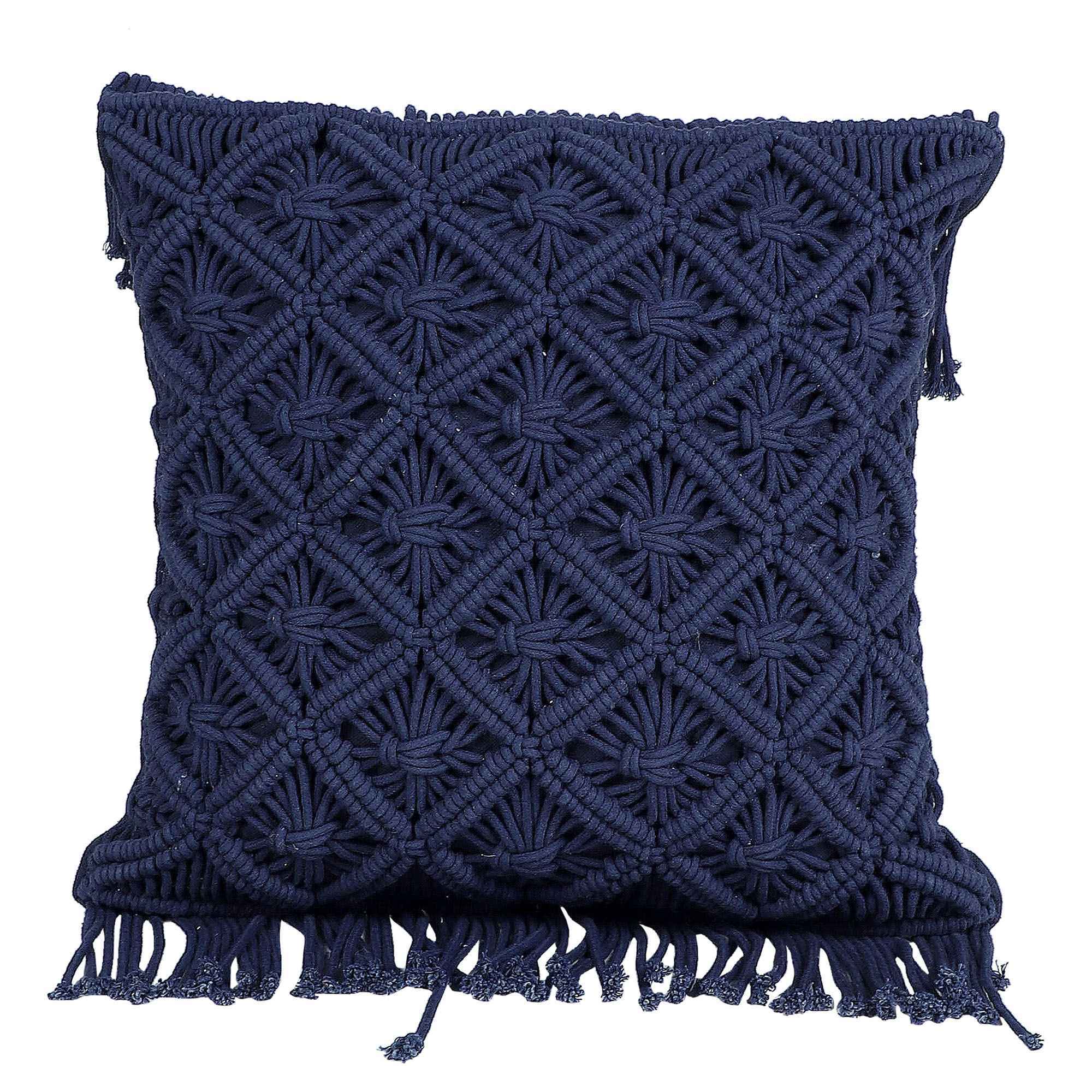 Kaahira Macrame Cushion Cover Navy Blue