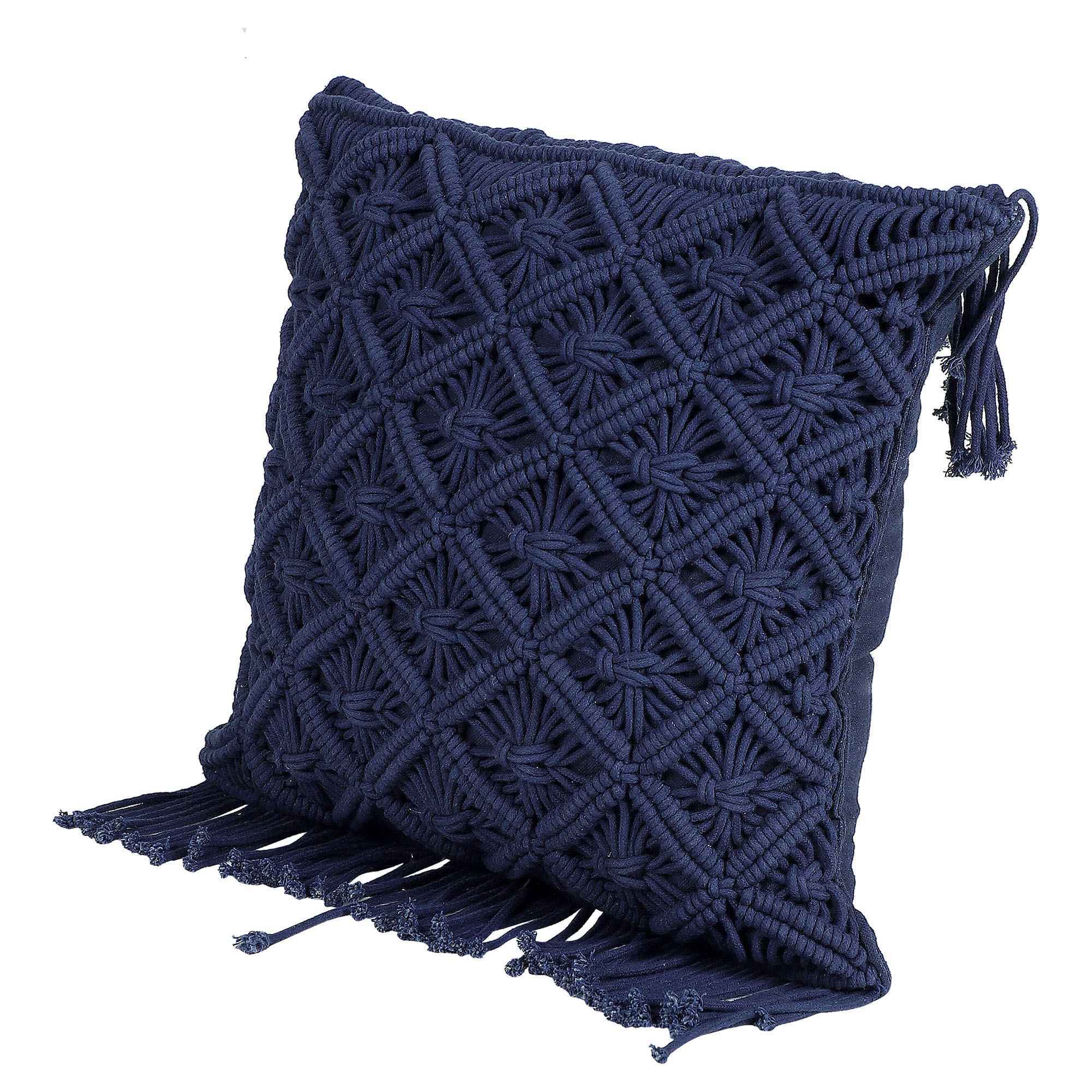 Kaahira Macrame Cushion Cover Navy Blue