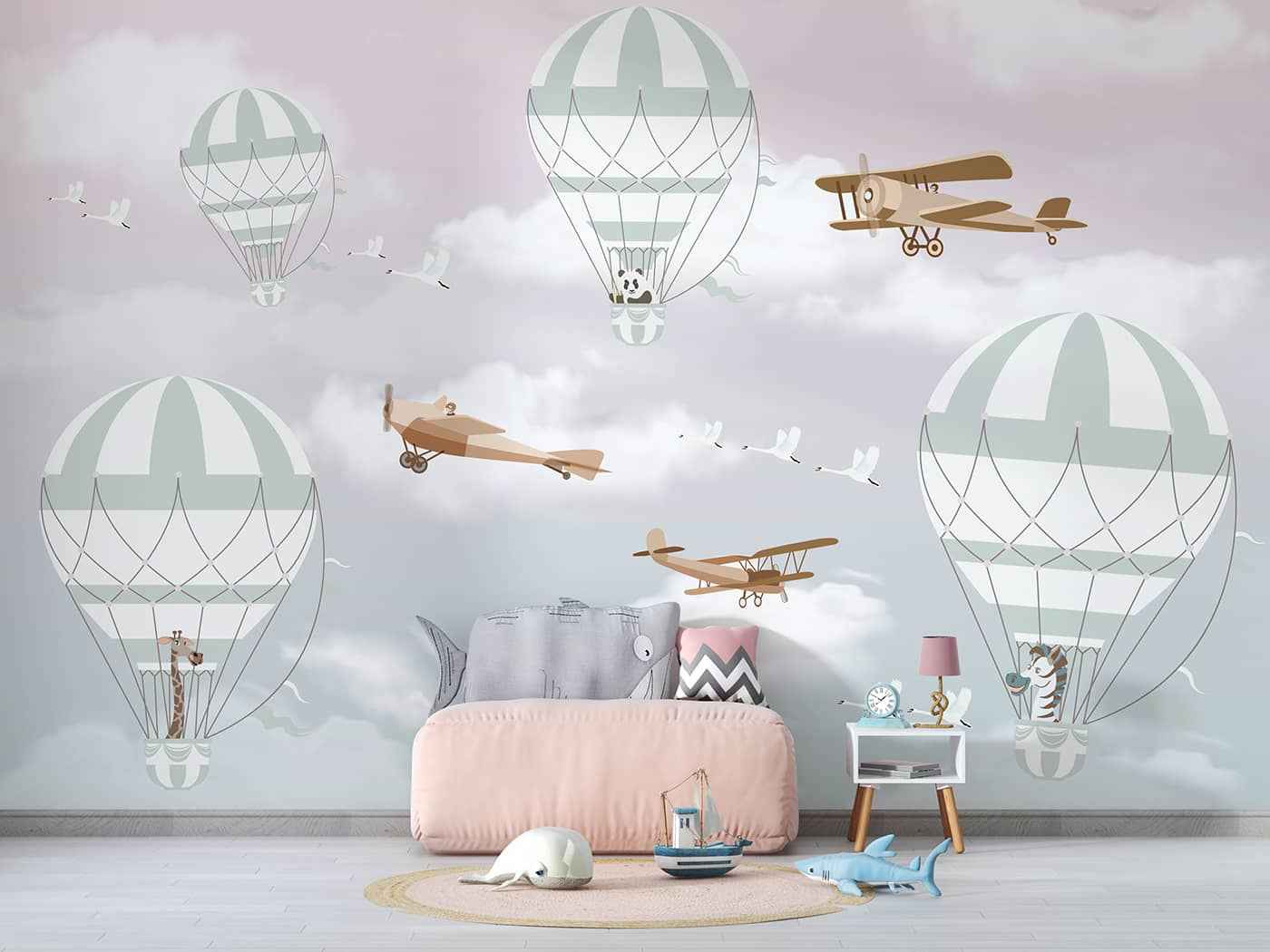 Hot Air Balloon and Gliders-Peach n Blue