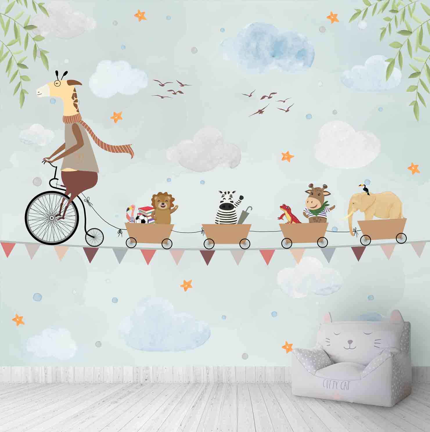 Giraffe Cycling on a Rope, Animal Theme for Kids Room