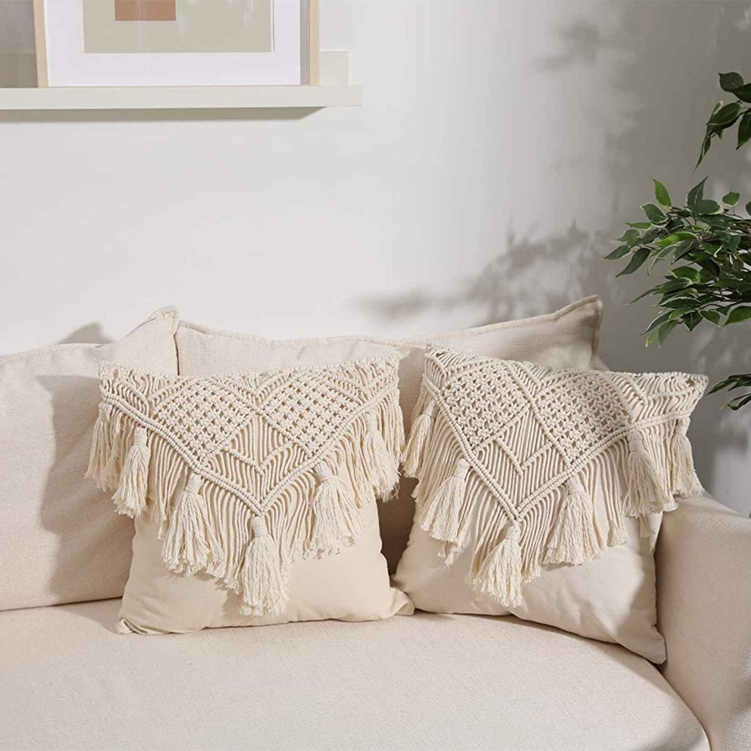 Kaahira Macrame Cushion Cover White