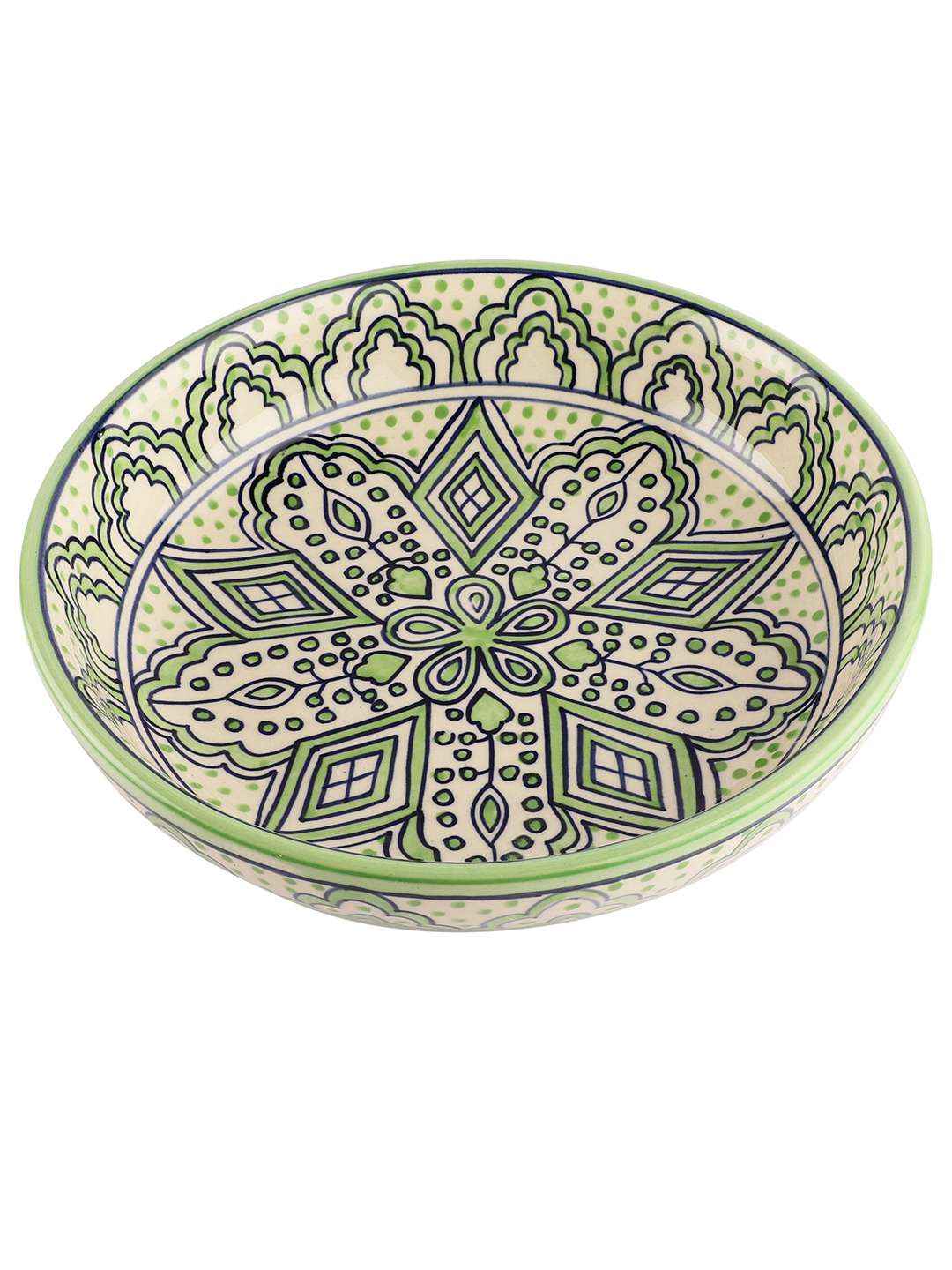 Handcrafted & Handpainted Floral Galzed Ceramic Thali Platter