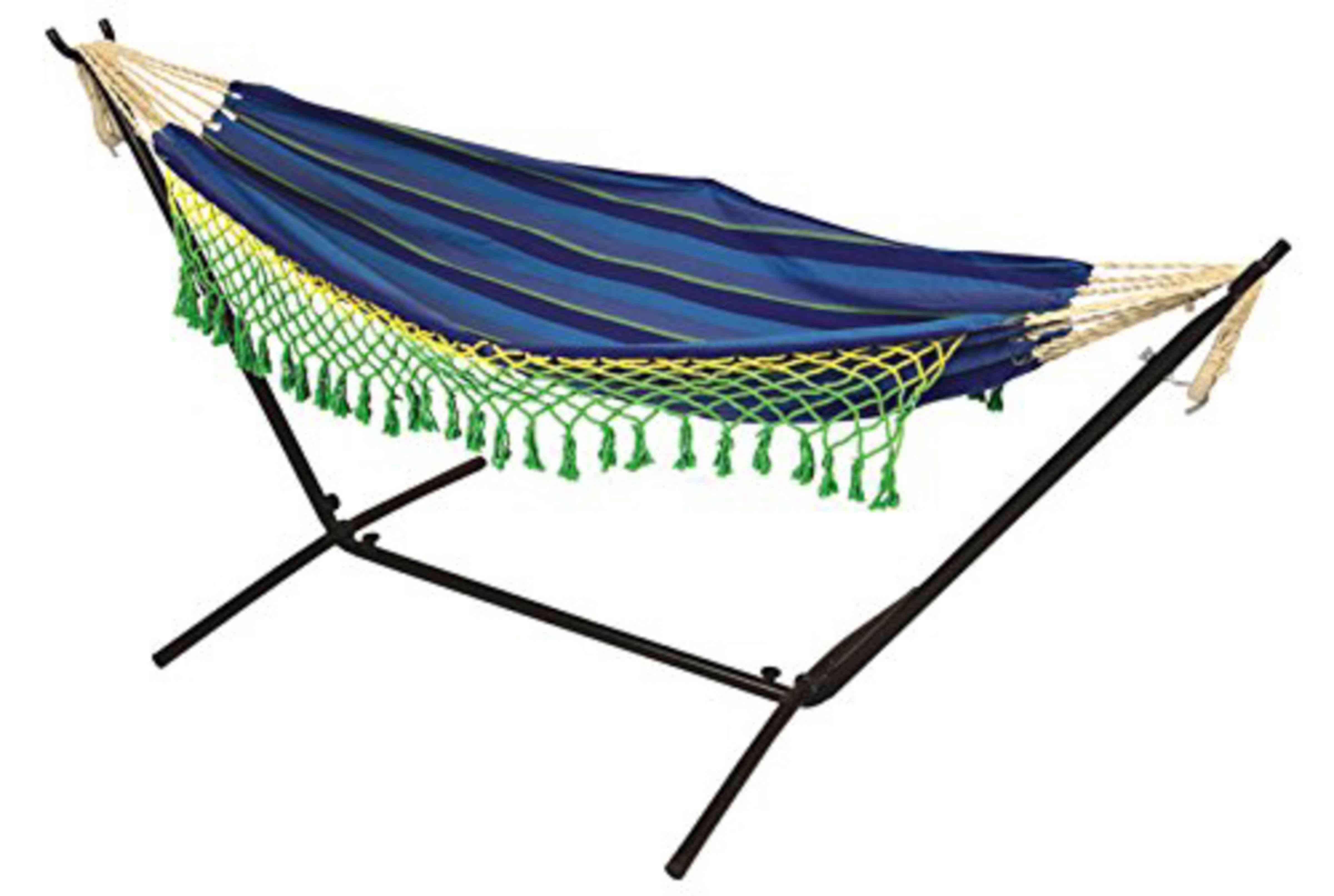 Double Canvas Hammock with 9ft Steel Hammock Stand - Ocean Blue