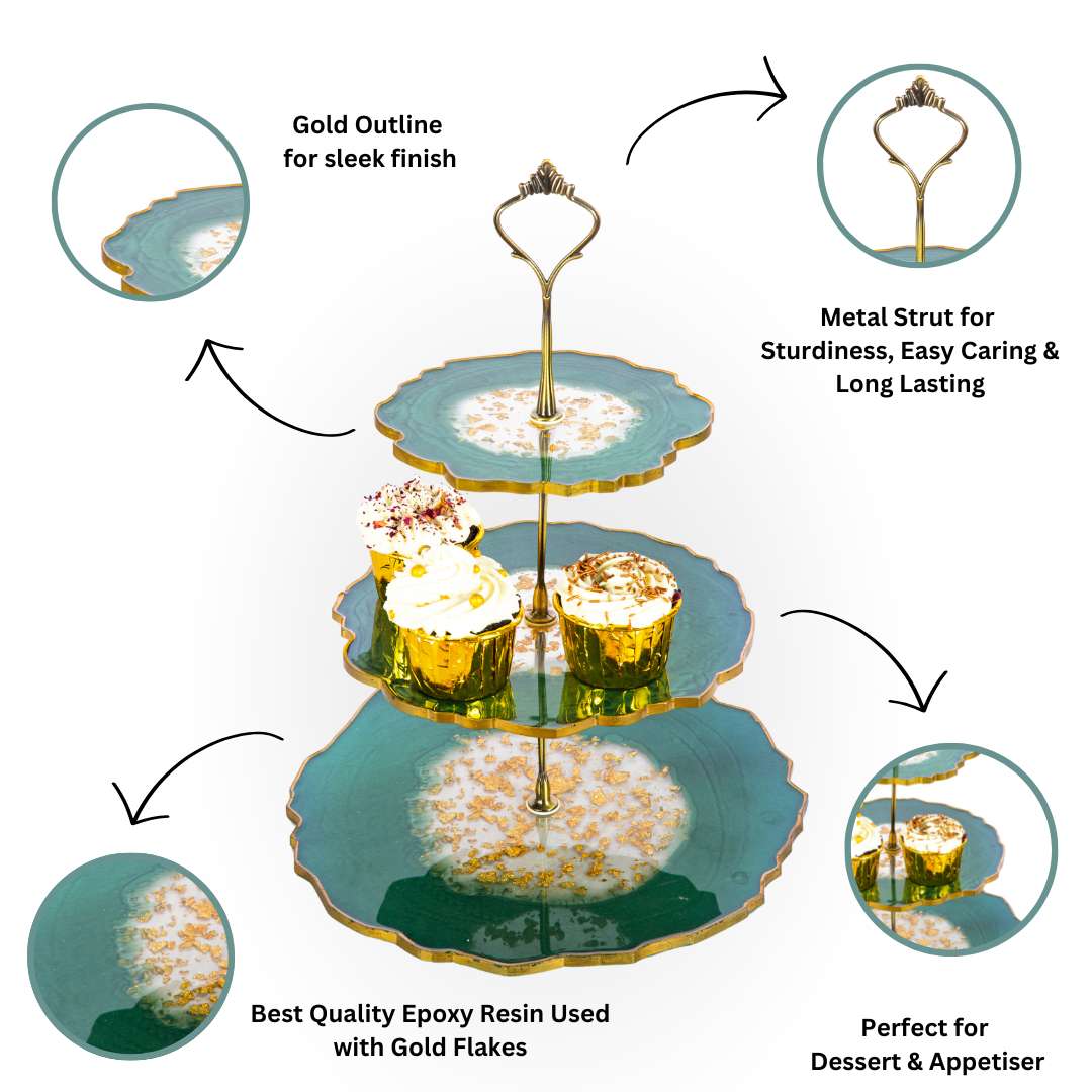 HN HUES Emerald Resin 3 Tier Cake Stand