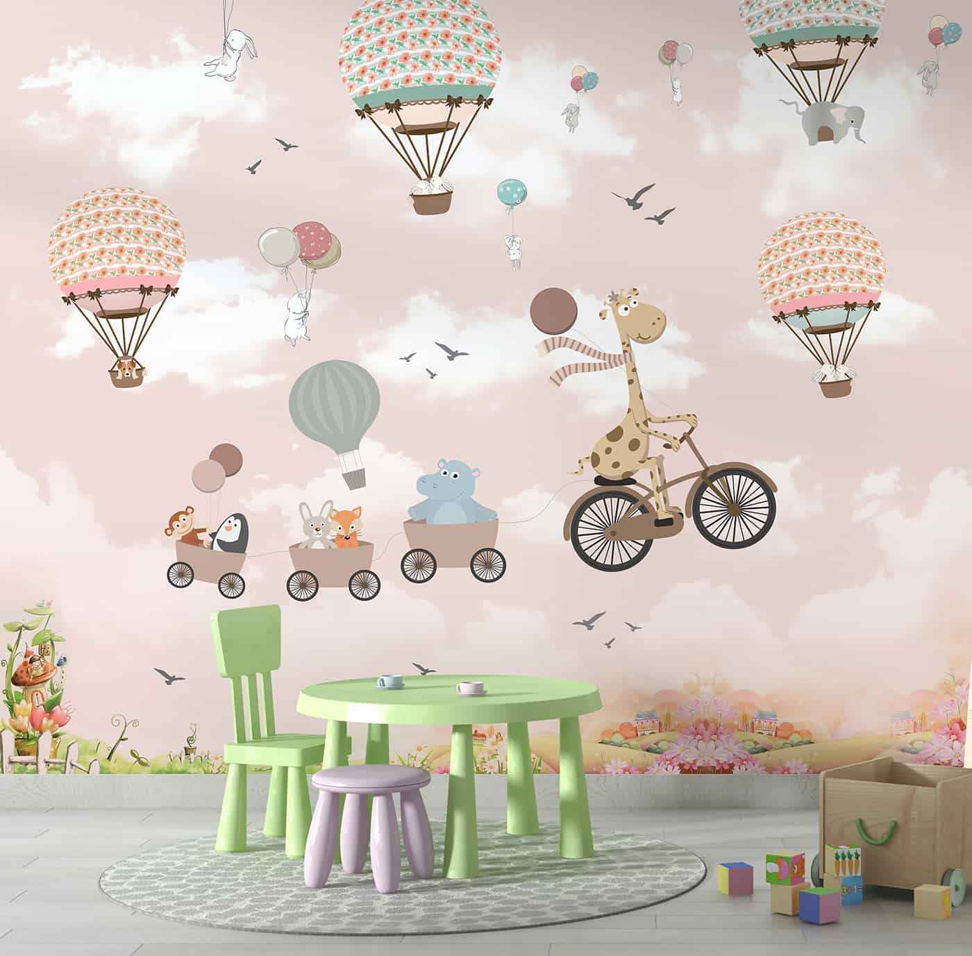 Hot Air Balloons with cycling Giraffe