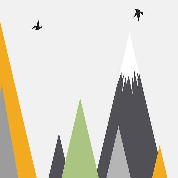 Solid yellow, Grey and Green Mountains theme for Kids room