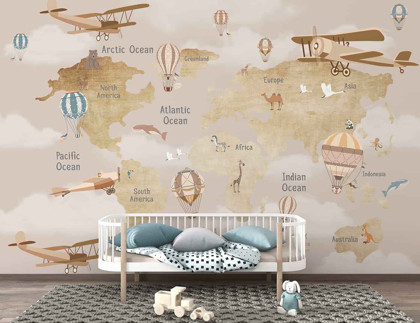 Kids Map- Brown with Glider Hot Air Balloon