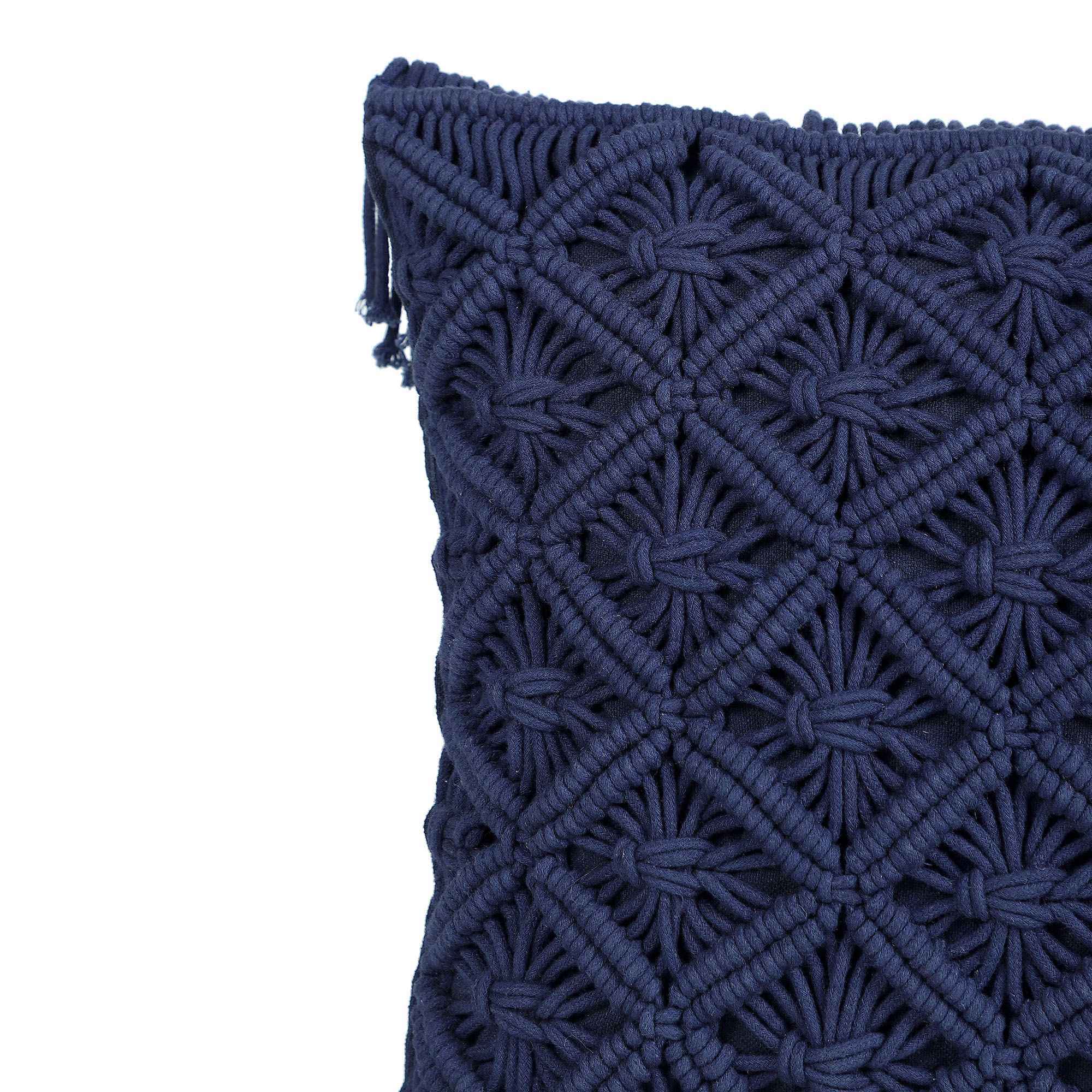 Kaahira Macrame Cushion Cover Navy Blue