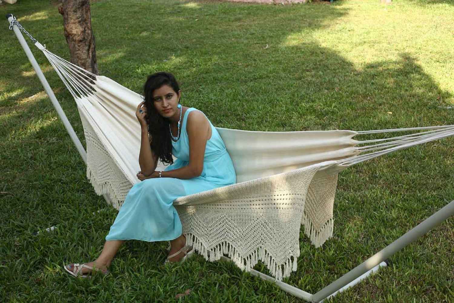 Hangit South American Natural Hammock with Decorative crochet