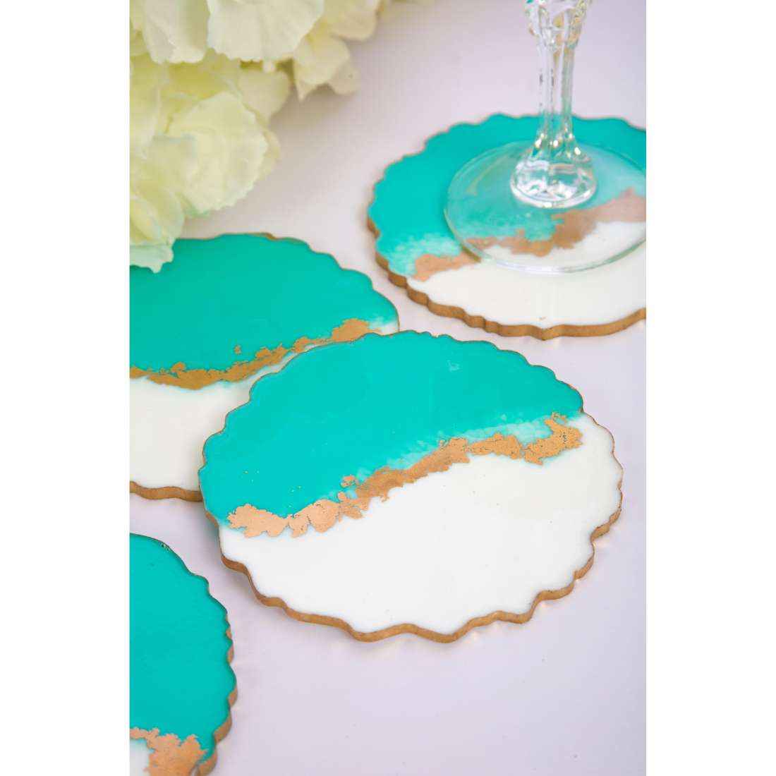 Aquamarine Aesthetic Resin Art Round Coasters