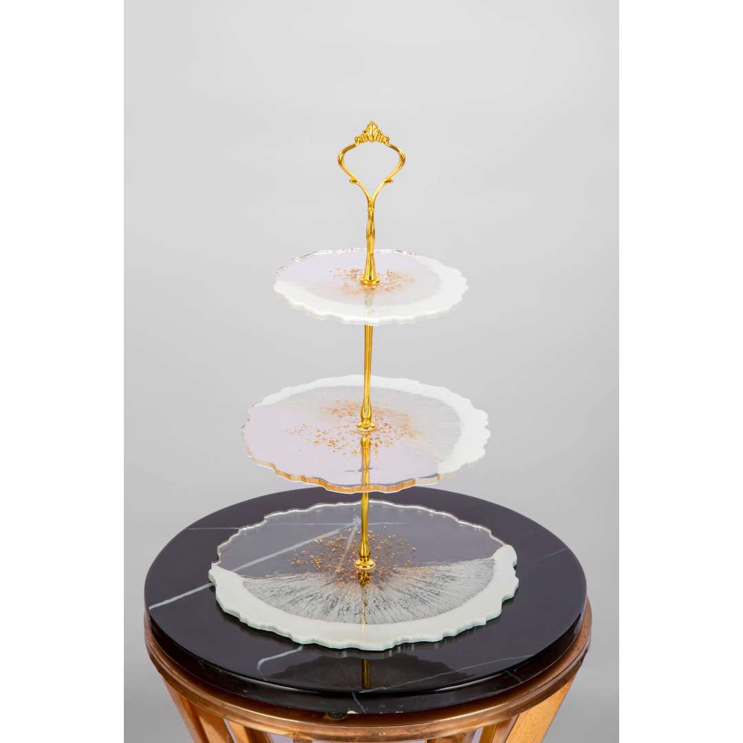 HN HUES Fleuron Resin 3 Tier Cake Stand