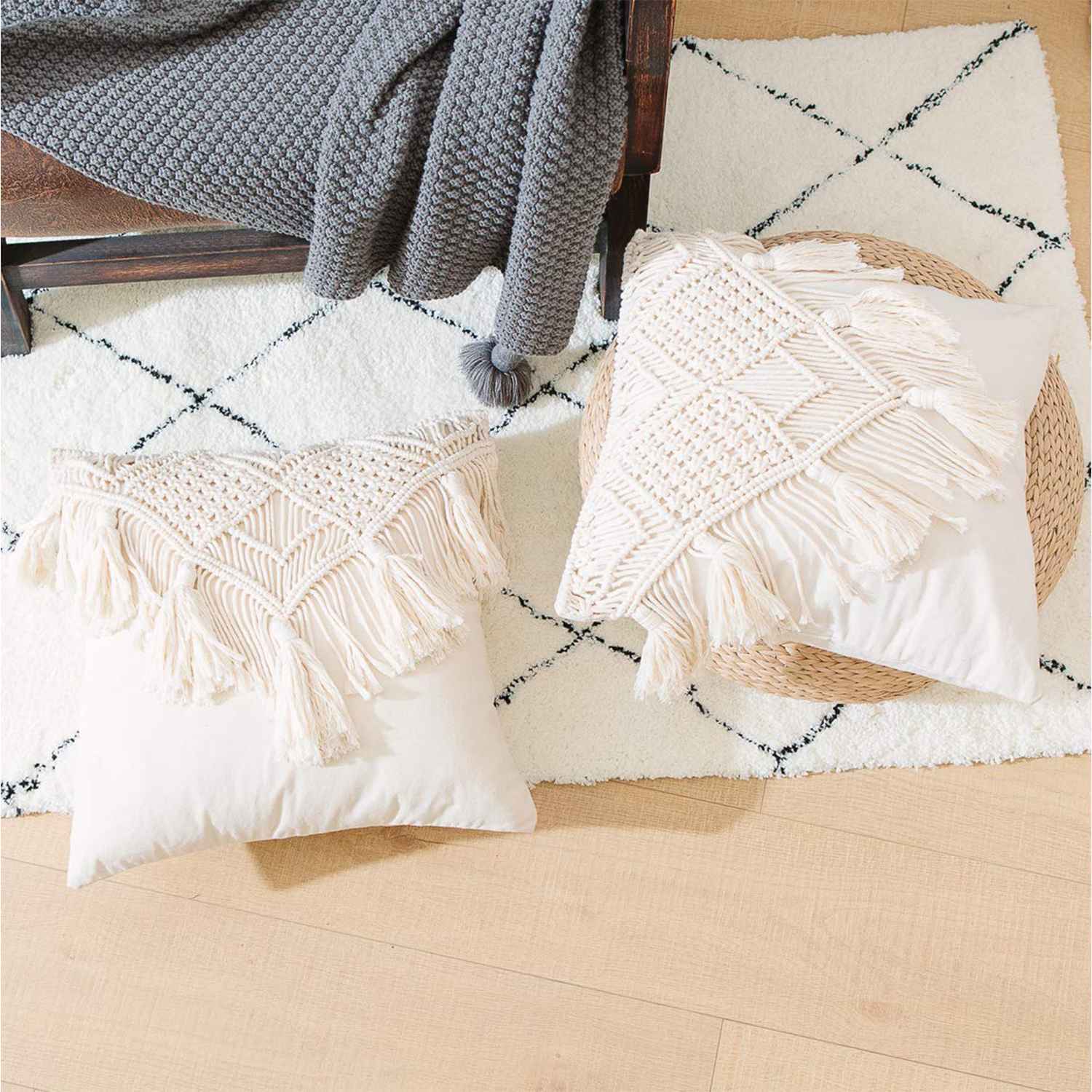 Kaahira Macrame Cushion Cover White