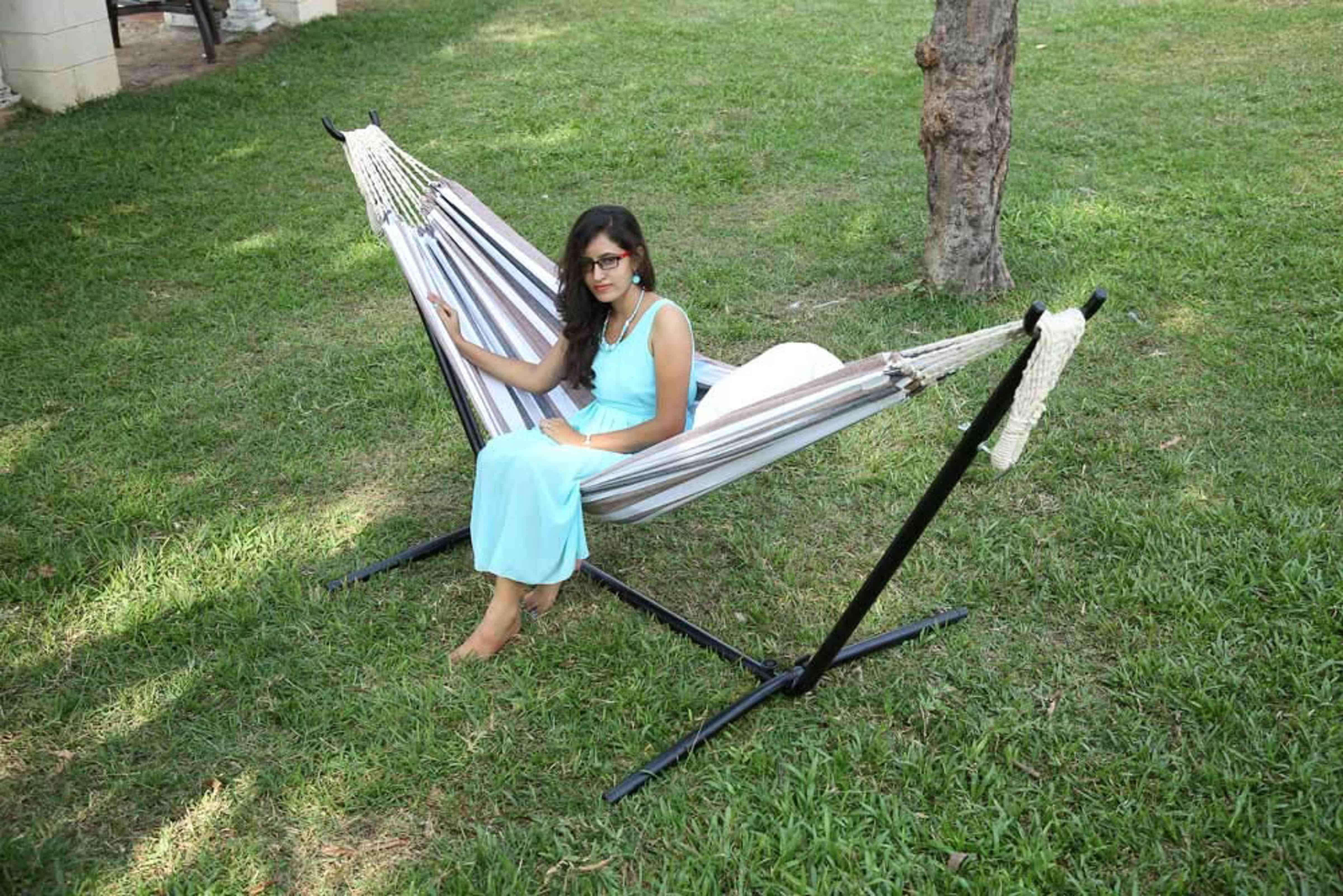 Hangit Single Cotton Rope Hammock with bars