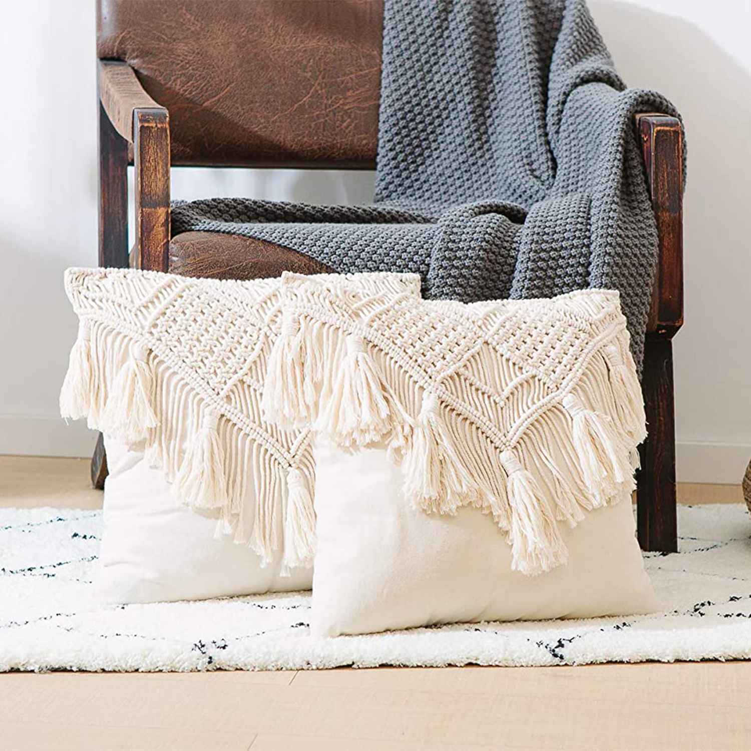 Kaahira Macrame Cushion Cover White