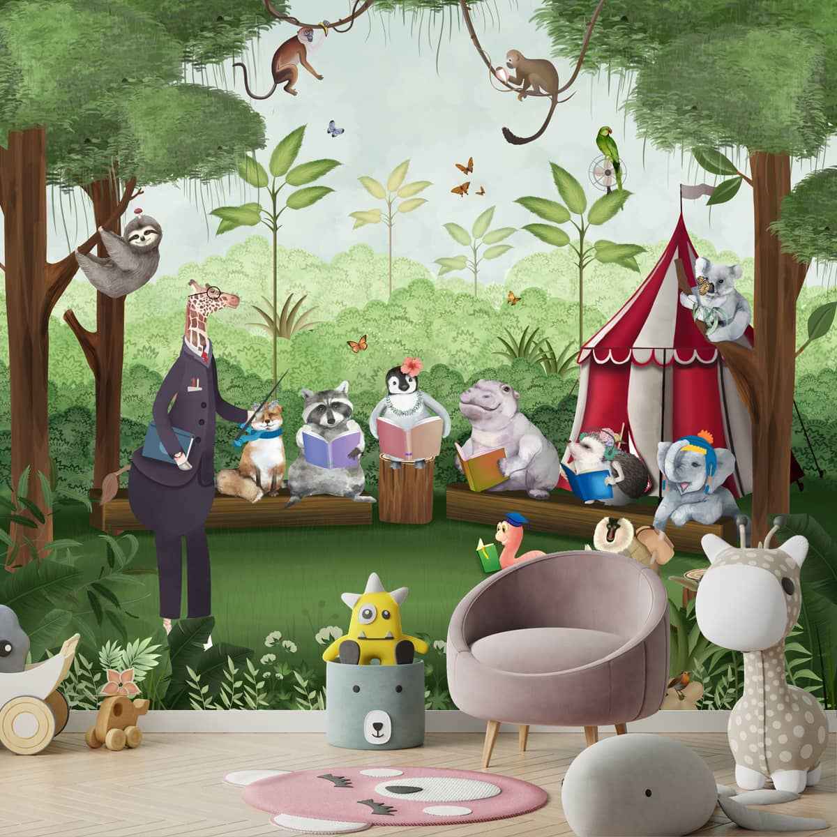 Jungle Class Room with Animals Wallpaper