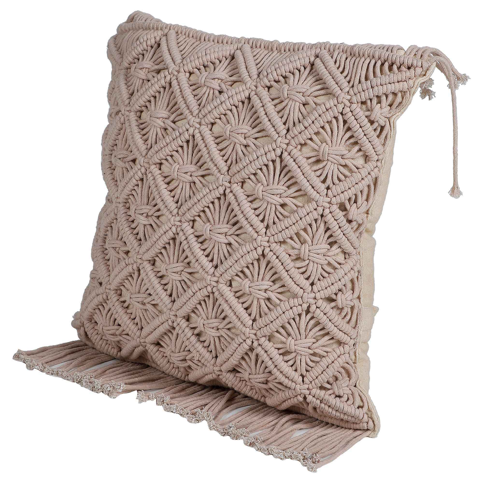 Kaahira Macrame Cushion Cover Pink