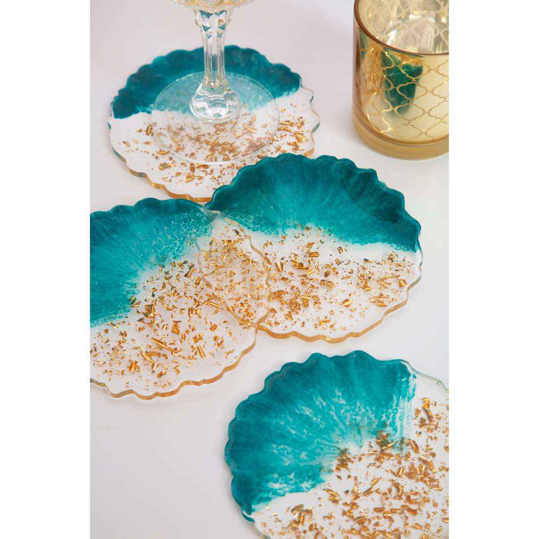 Aquamarine Aesthetic Resin Art Round Coasters