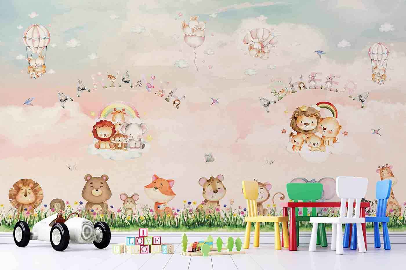 Customised Kids Name Wallpaper with Jungle Animals