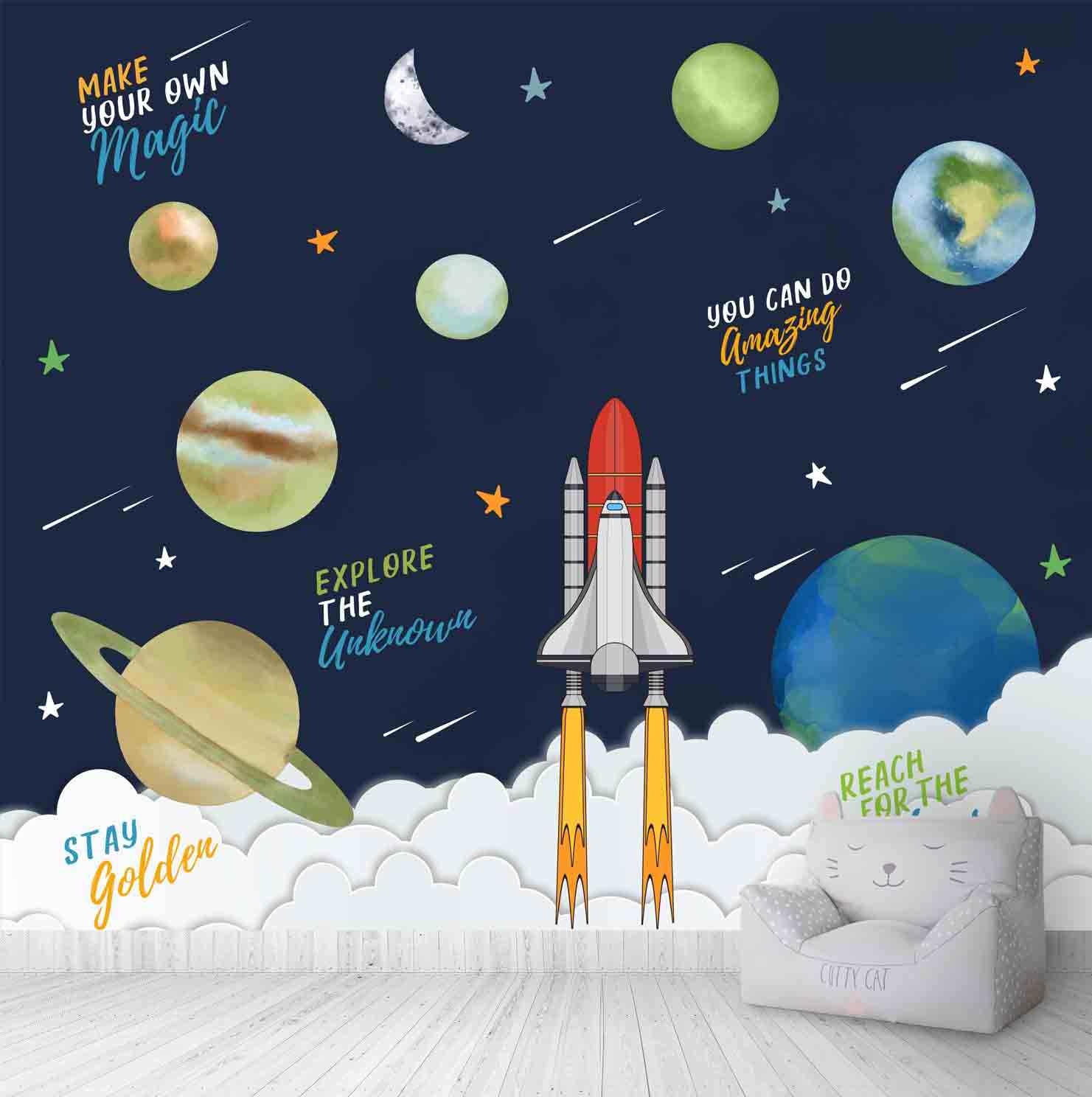 Space Theme Kids Room Wallpaper