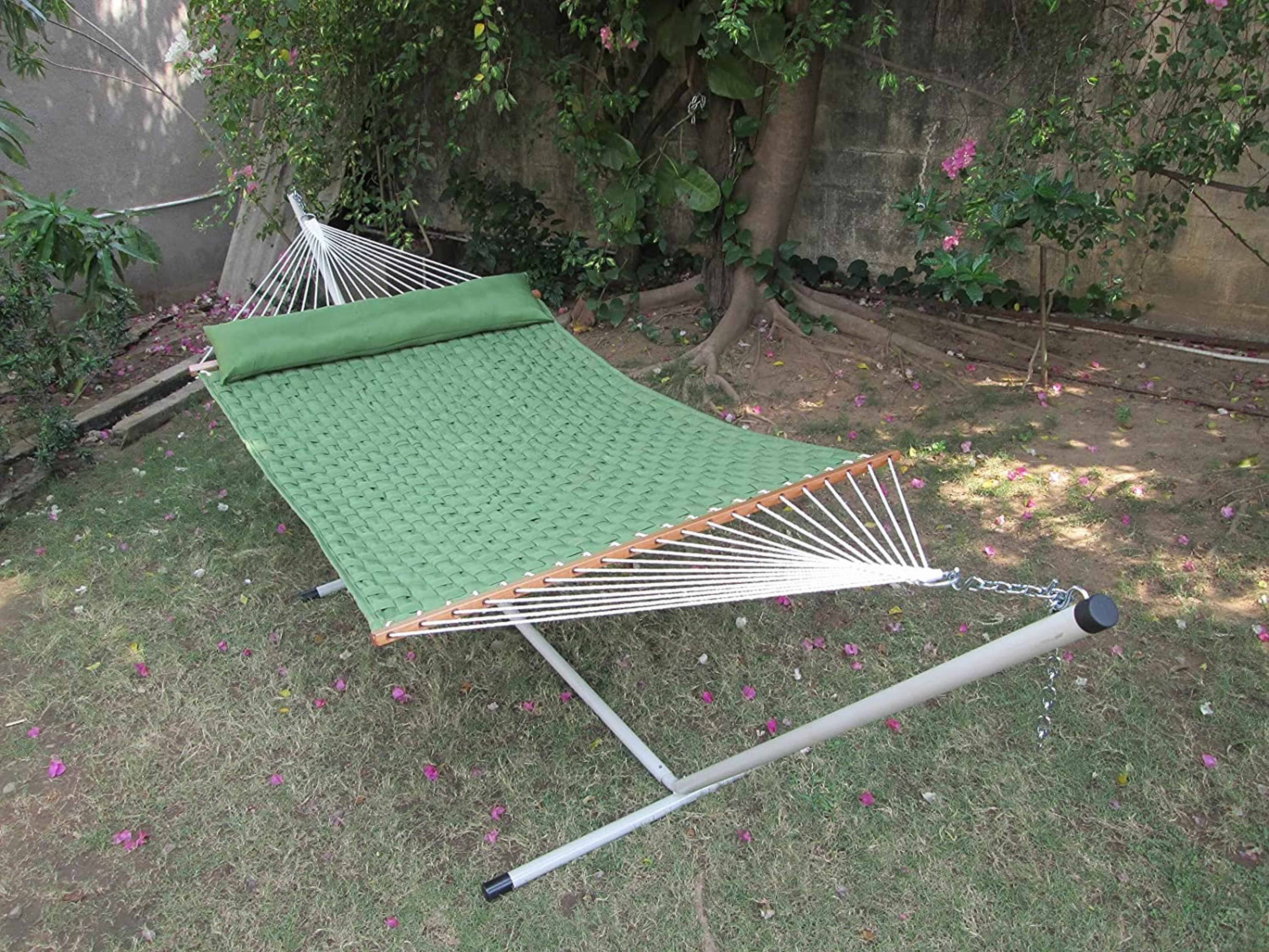 Hangit Outdoor Green Softcomb Quilted Hammock with Steel hammock stand