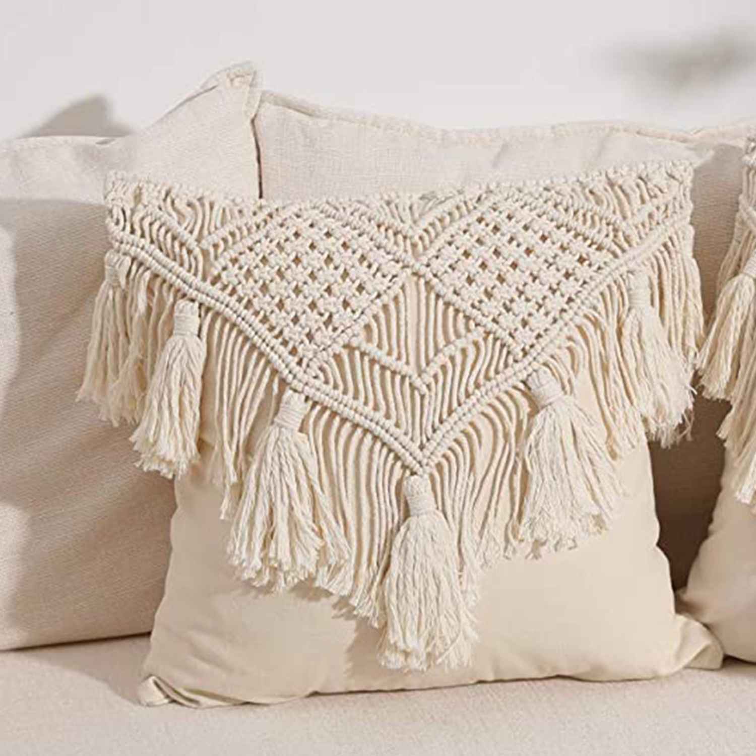 Kaahira Macrame Cushion Cover White