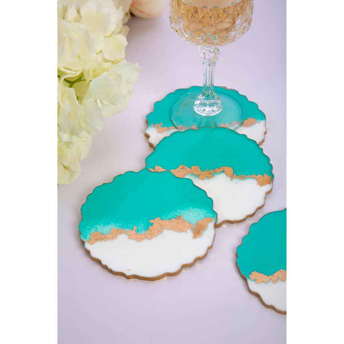 Verde Aesthetic Resin Art Round Coasters