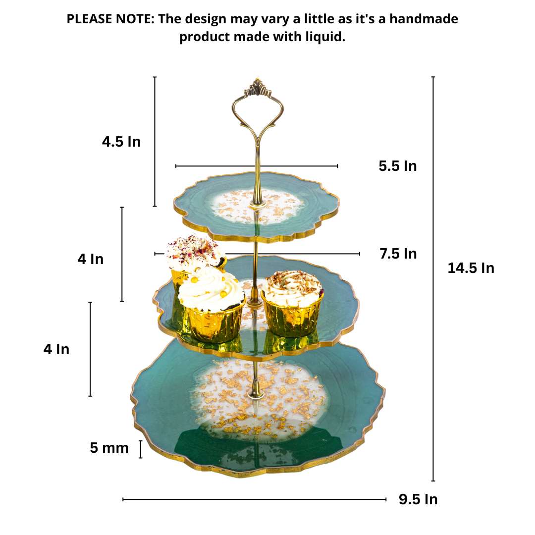 HN HUES Emerald Resin 3 Tier Cake Stand