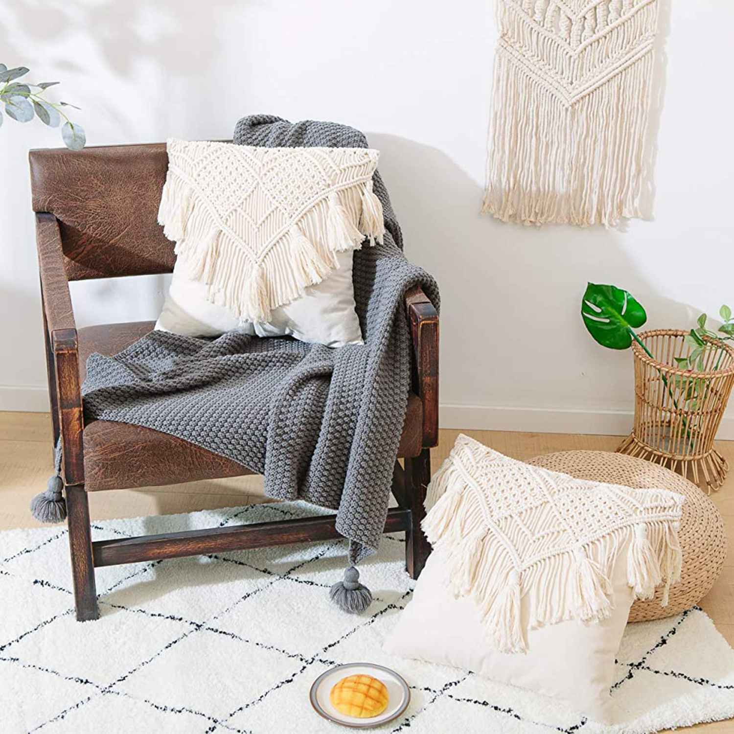 Kaahira Macrame Cushion Cover White