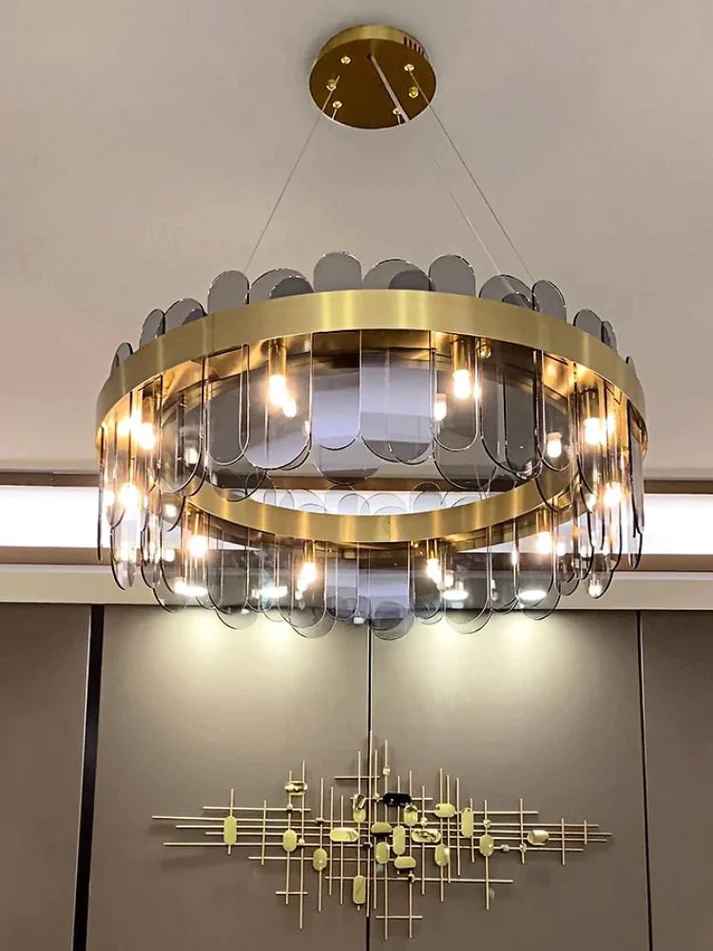 Metal Smokey Glass Led Chandelier