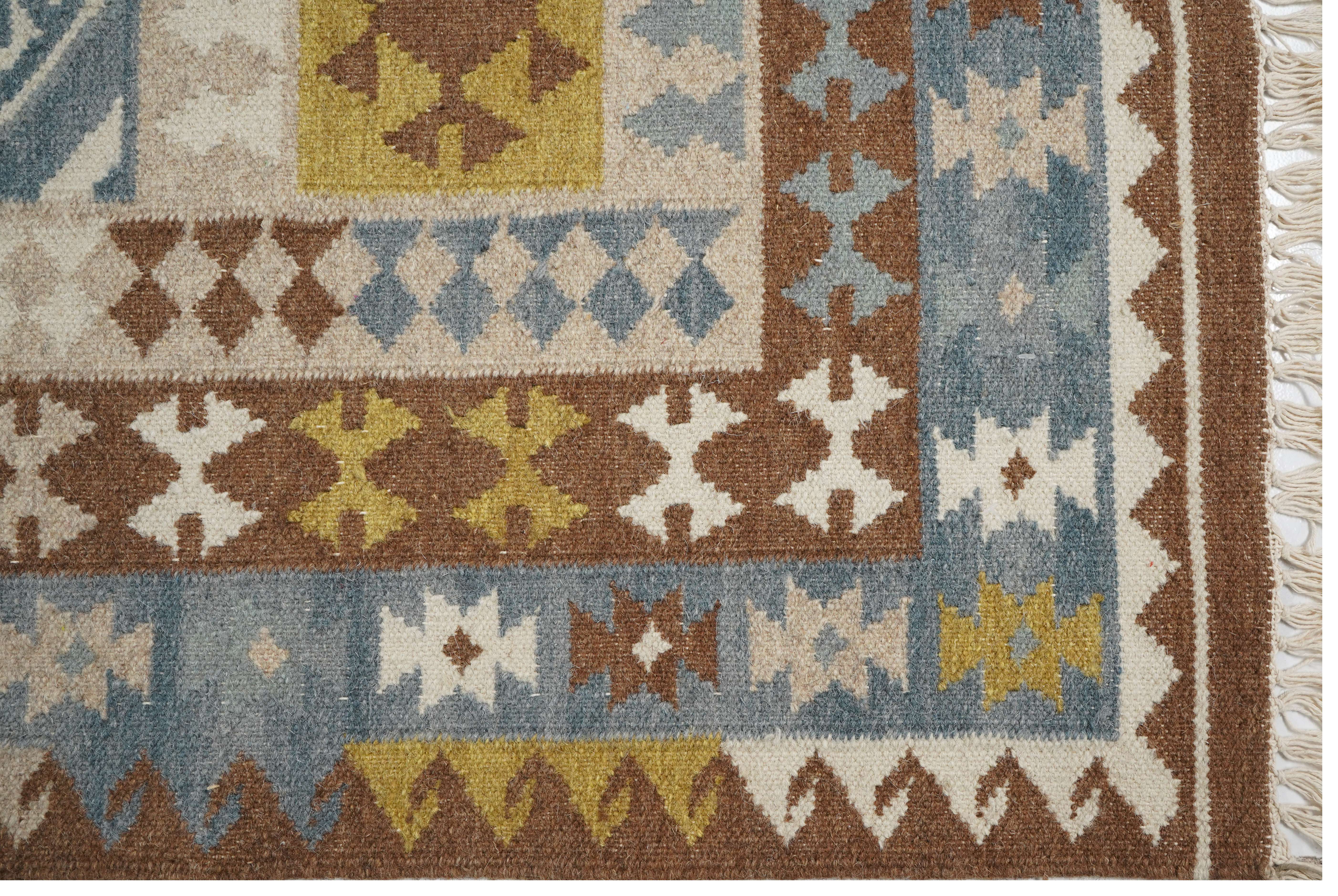 GREY YELLOW DIAMOND BROWN BORDER RUG