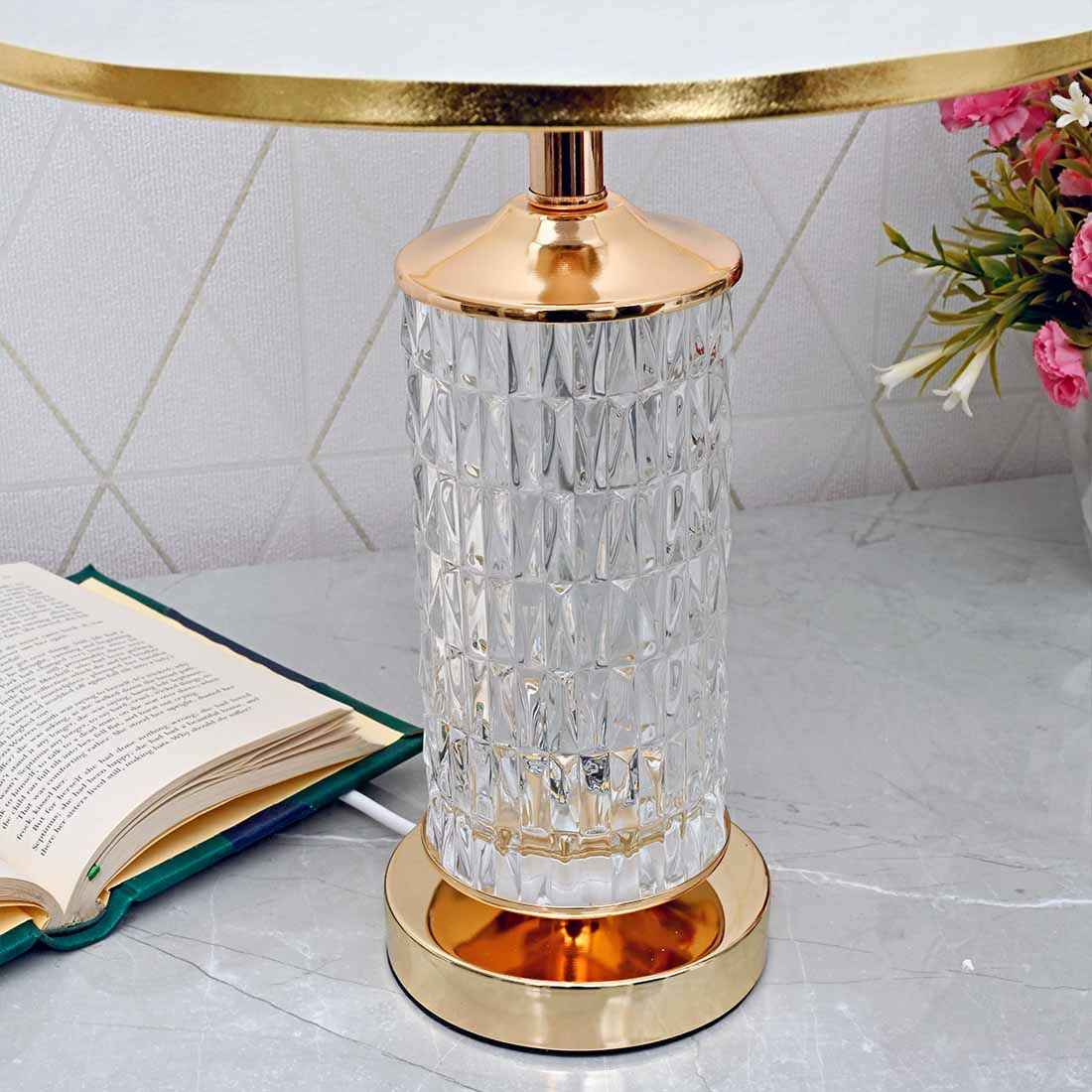 French Glass Diamond-Cut Dual LED Table Lamp