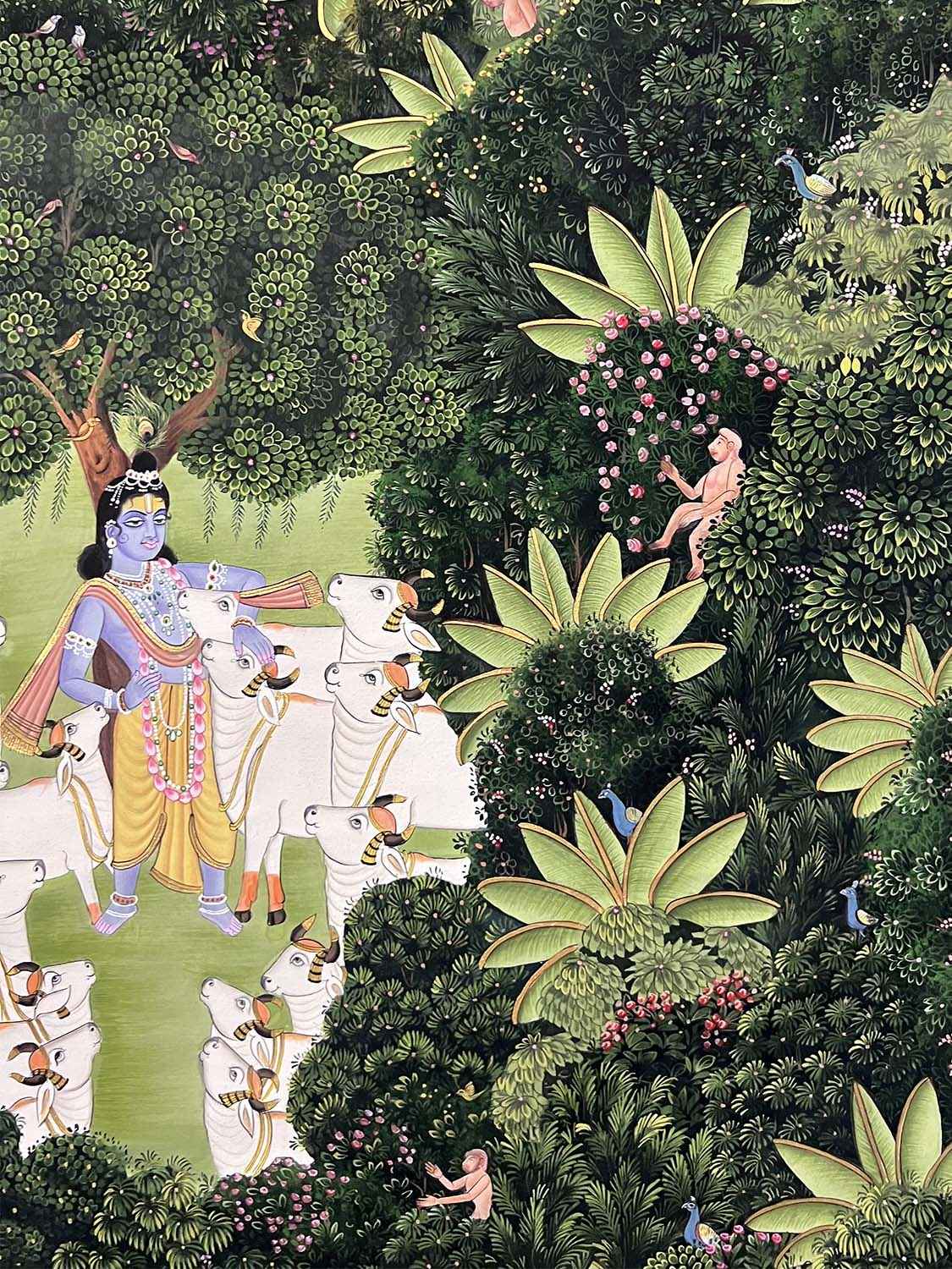 Handmade Krishna in Jungle with Cows Painting