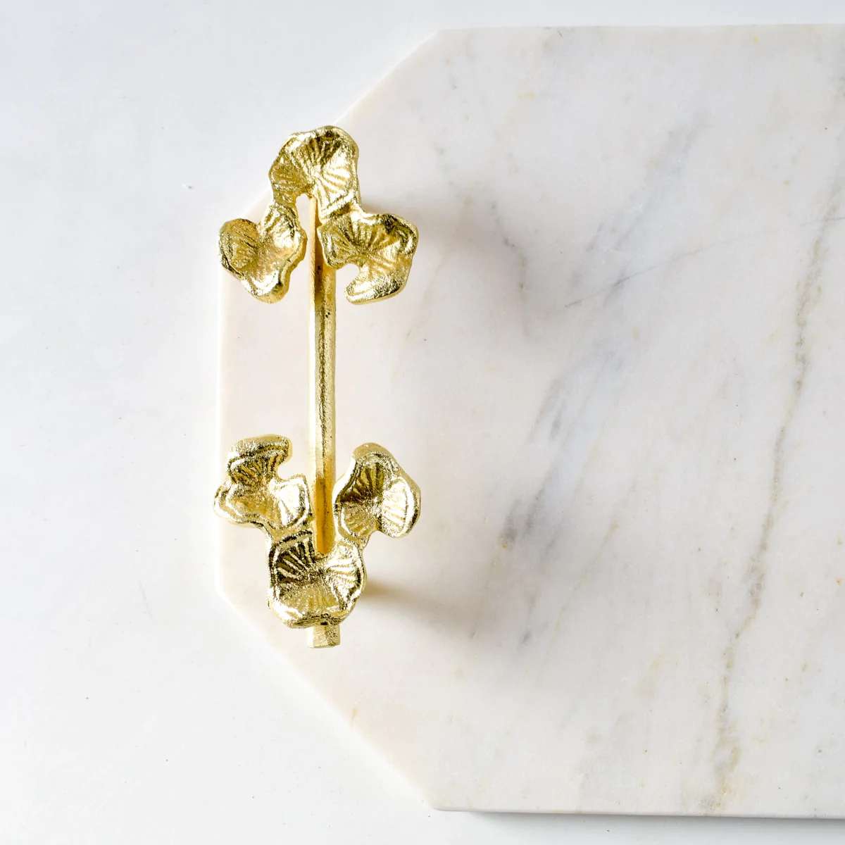 Kennesha Marble Tray with Golden Orchid Flower Handles